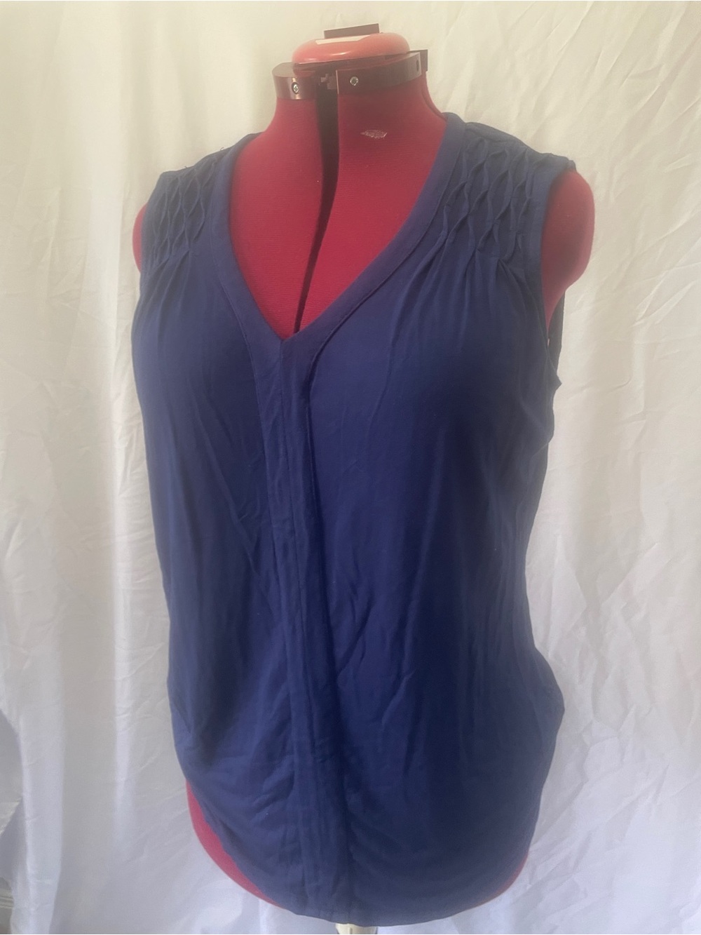 Sleeveless V-Neck Top in Navy Blue